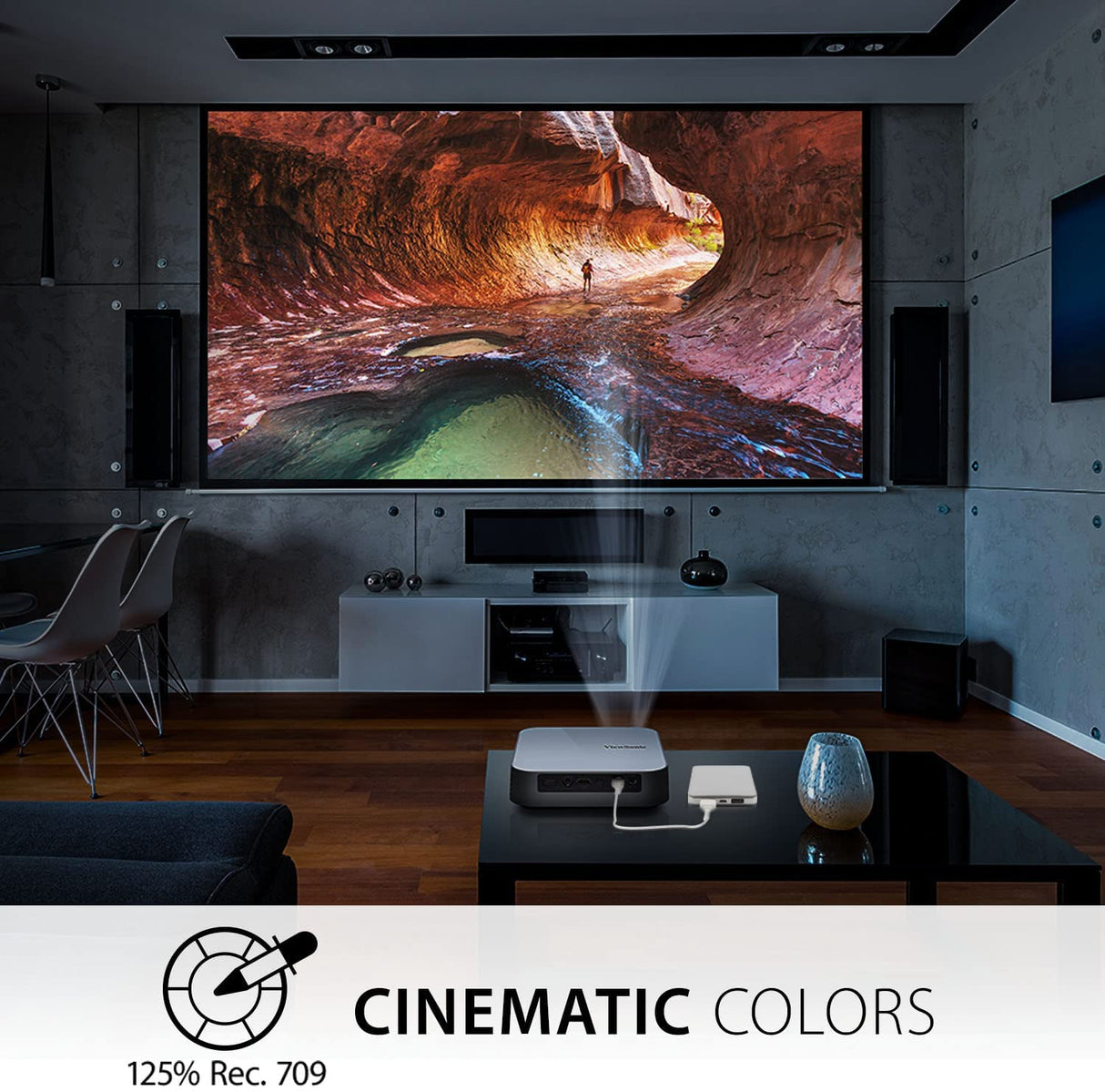 ViewSonic 1080 Portable Projector with 1000 LED Lumens, Auto Focus, Harman Kardon Bluetooth Speakers, HDMI, 16GB Storage, Stream Netflix with Dongle - Certified Refurbished