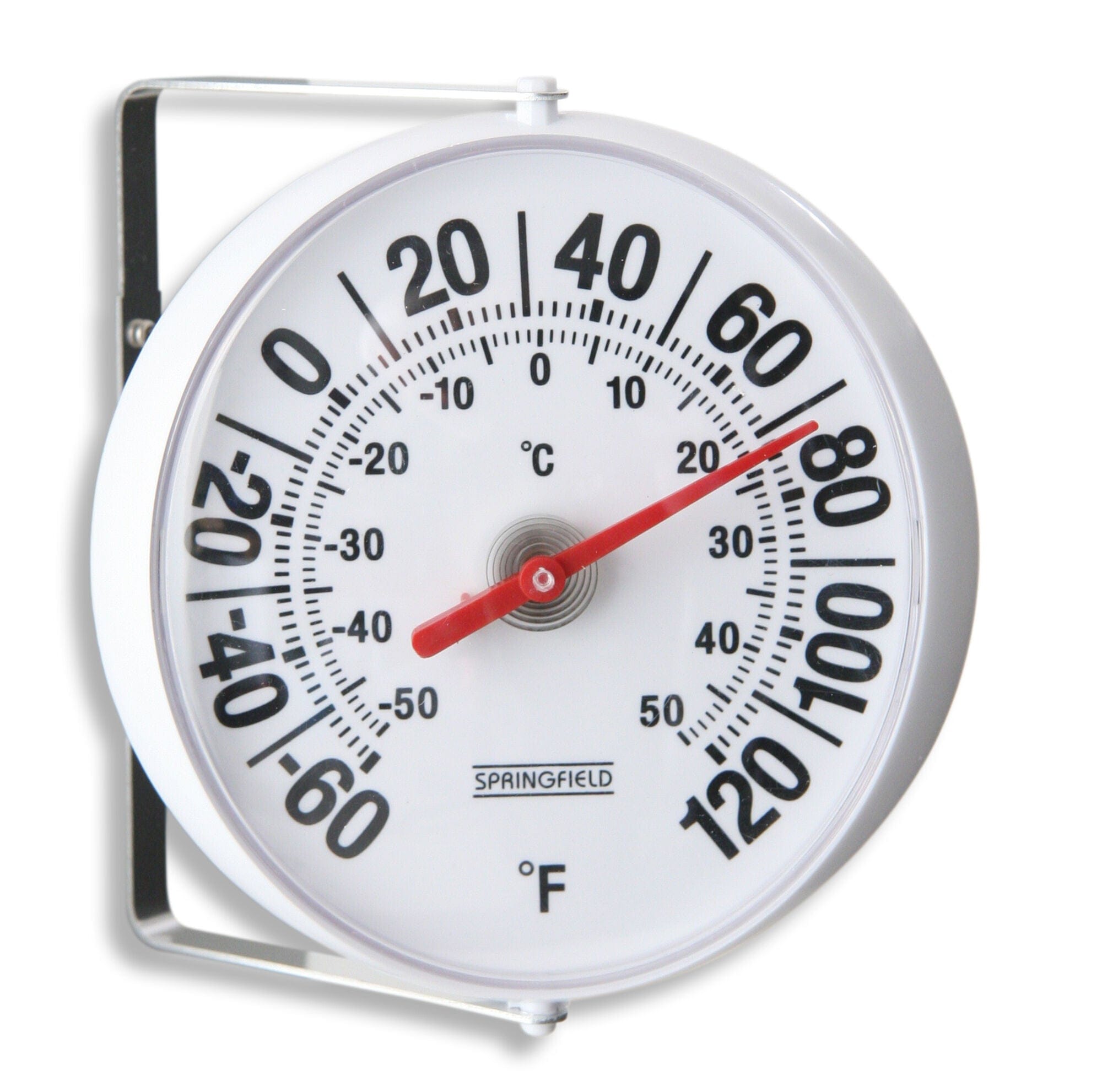 Springfield Big Bold Thermometer with Mounting Bracket, Indoor Outdoor, for Patio, Pool, Indoor Areas, White