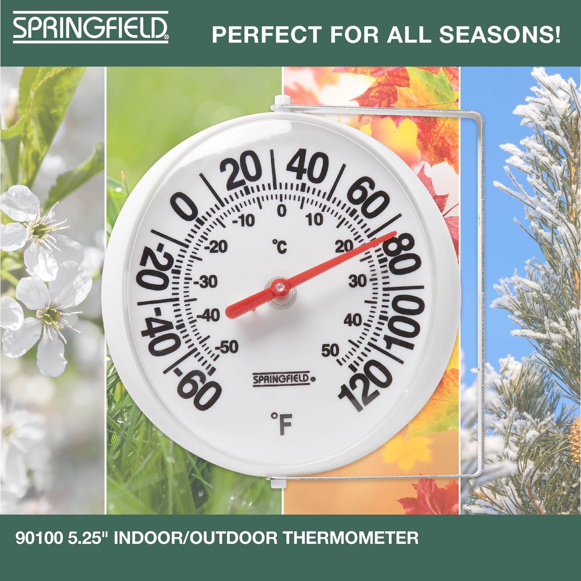 Springfield Big Bold Thermometer with Mounting Bracket, Indoor Outdoor, for Patio, Pool, Indoor Areas, White
