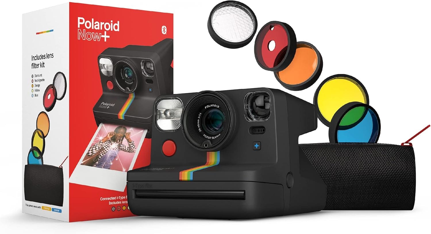 Polaroid 9063 Now+ Bluetooth Connected I-Type Instant Film Camera with Bonus Lens Filter Set, Blue Gray