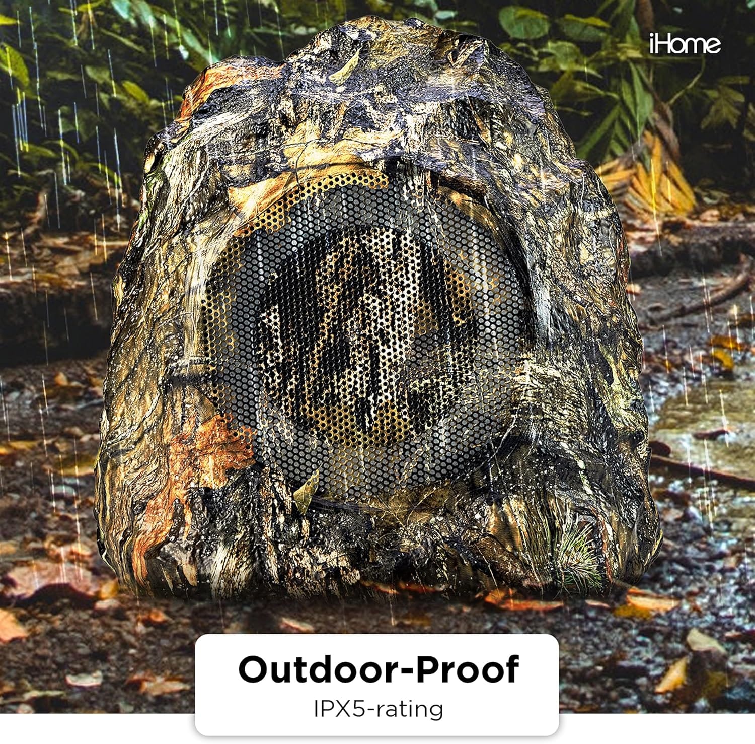 iHome Outdoor Rock Wireless Bluetooth, IPX5 Waterproof Speakers, Pair, Moss Oak / Camo