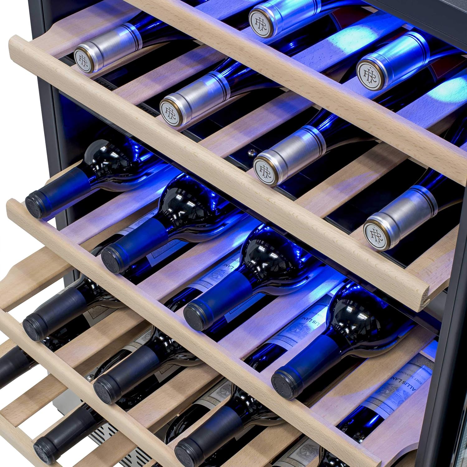 Newair 24" Dual Zone Wine Fridge with Beech Wood Shelves, 46 Bottles, Stainless Steel - Certified Refurbished