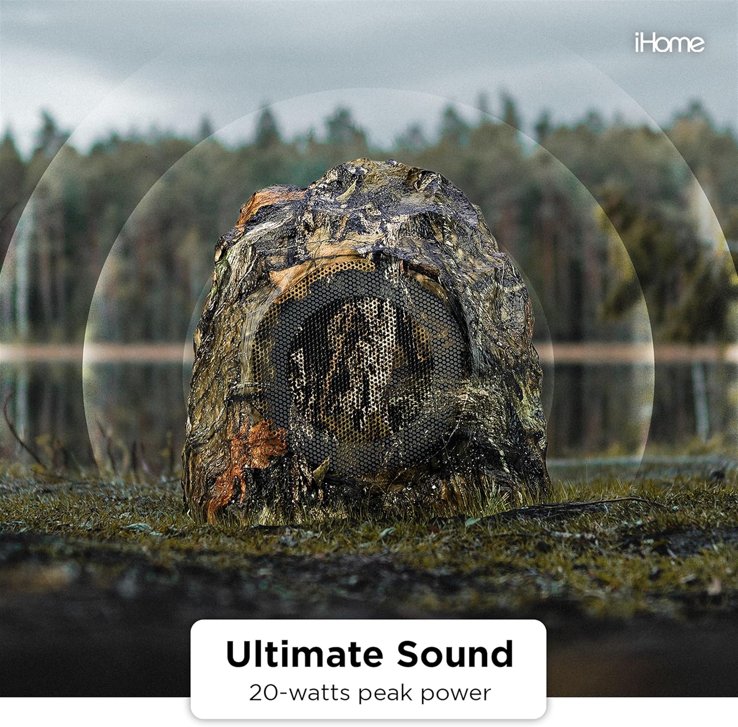 iHome Outdoor Rock Wireless Bluetooth, IPX5 Waterproof Speakers, Pair, Moss Oak / Camo
