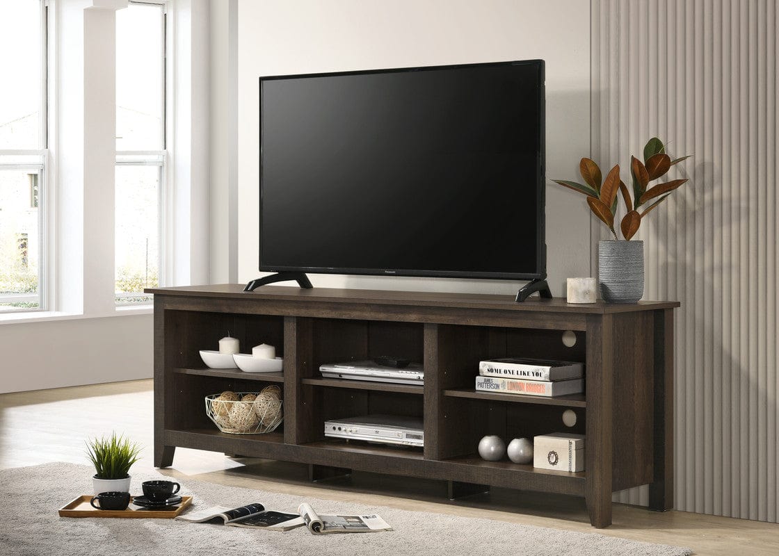 Willow & Hearth Benito Dark Dusty Brown 70"W TV Stand with Open Shelves and Cable Management