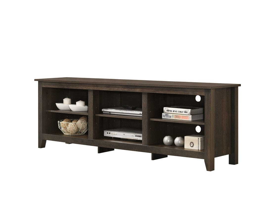 Willow & Hearth Benito Dark Dusty Brown 70"W TV Stand with Open Shelves and Cable Management