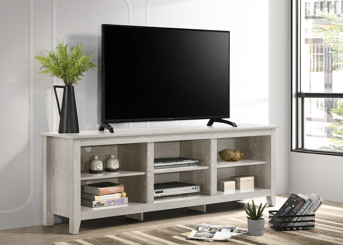 Willow & Hearth Benito Dusty Gray 70"W TV Stand with Open Shelves and Cable Management