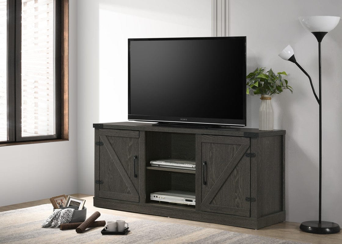 Willow & Hearth Salma Dark Gray 58"W TV Stand with 2 Open Shelves and 2 Cabinets