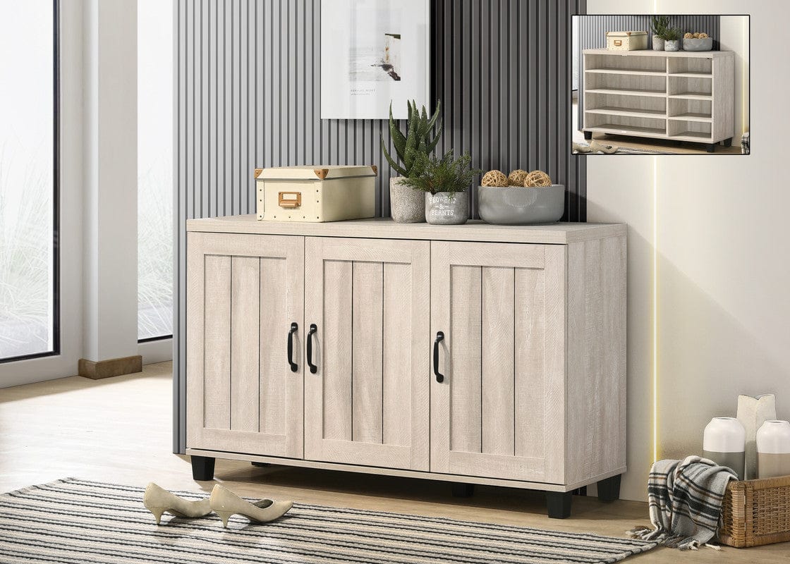 Willow & Hearth Corby 45"W Dusty Gray Oak Finish 3-Door Shoe Cabinet