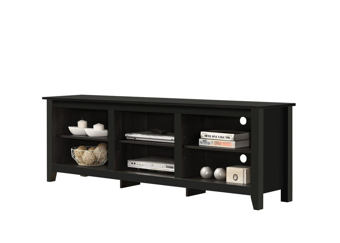 Willow & Hearth Benito Black 70"W TV Stand with Open Shelves and Cable Management