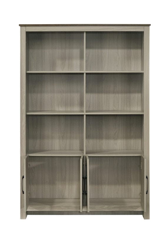 Willow & Hearth Nyla 47"W Gray Oak Bookcase Shelf with Cabinet Doors