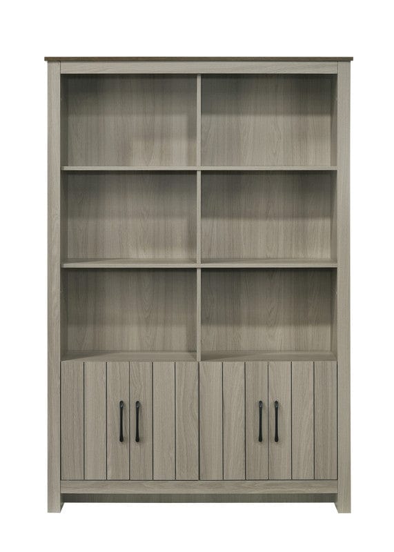 Willow & Hearth Nyla 47"W Gray Oak Bookcase Shelf with Cabinet Doors