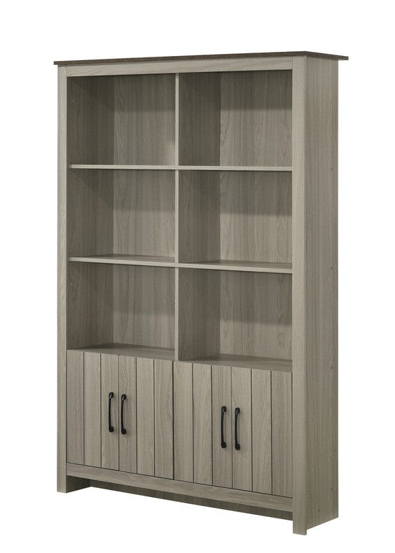 Willow & Hearth Nyla 47"W Gray Oak Bookcase Shelf with Cabinet Doors