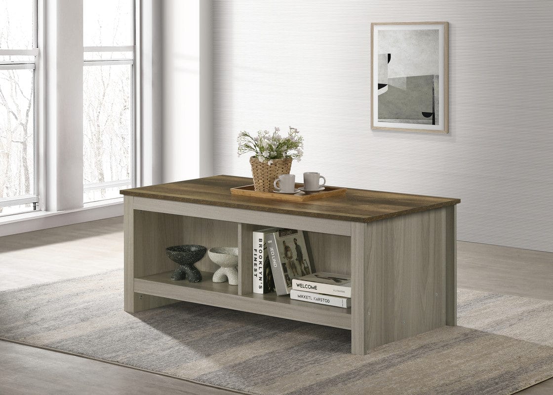 Willow & Hearth Nyla 43"W Gray Oak Coffee Table with Open Shelves Front and Back