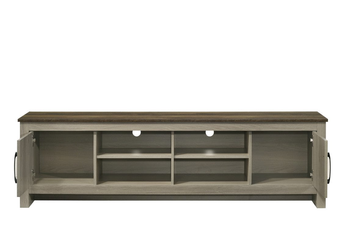 Willow & Hearth Nyla 68.5"W Gray Oak TV Stand with Shelves and Cabinet Doors