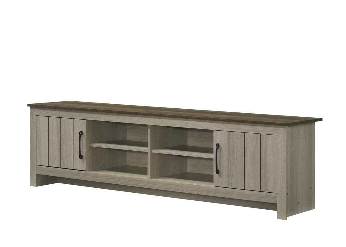 Willow & Hearth Nyla 68.5"W Gray Oak TV Stand with Shelves and Cabinet Doors