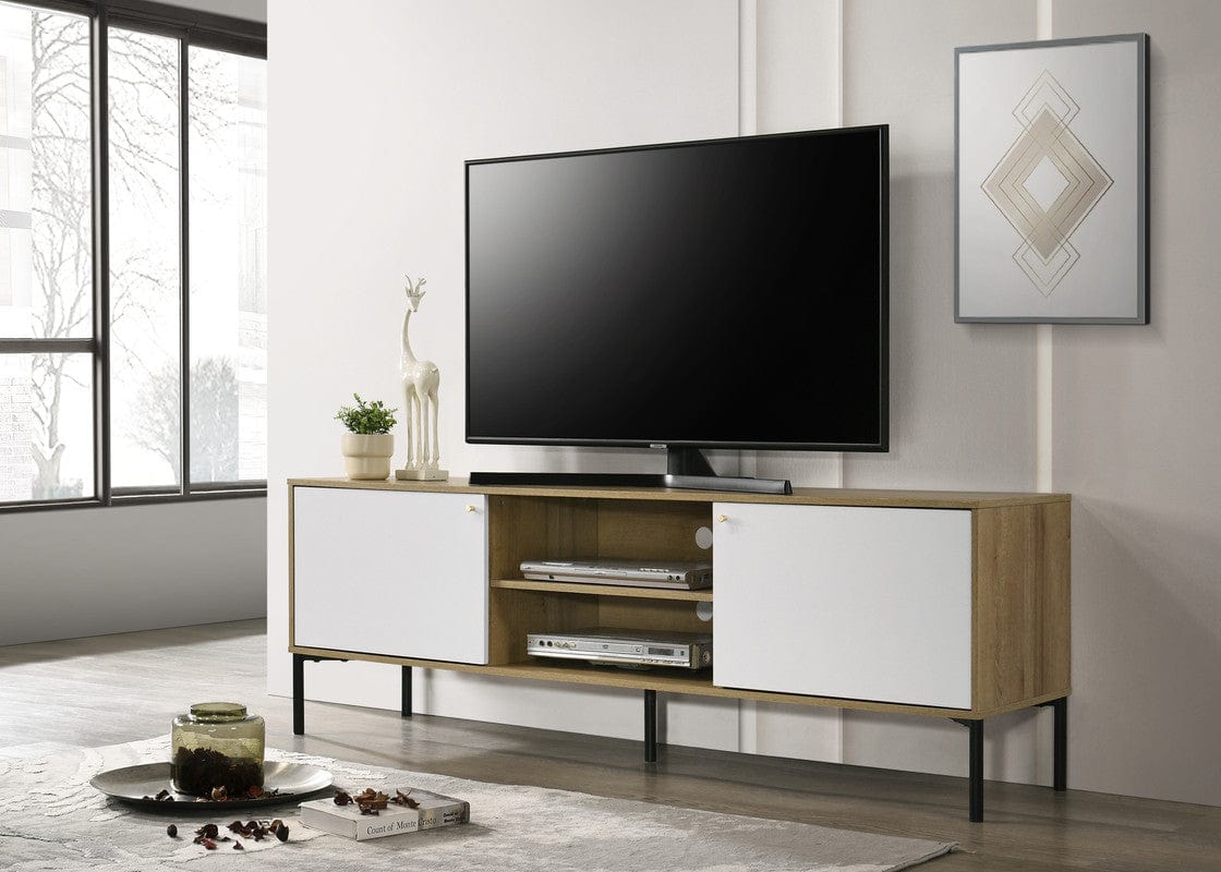 Willow & Hearth Burke 70"W White and Oak 2-Door TV Stand