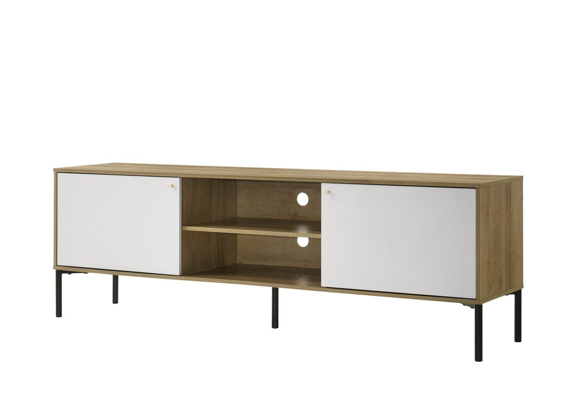 Willow & Hearth Burke 70"W White and Oak 2-Door TV Stand