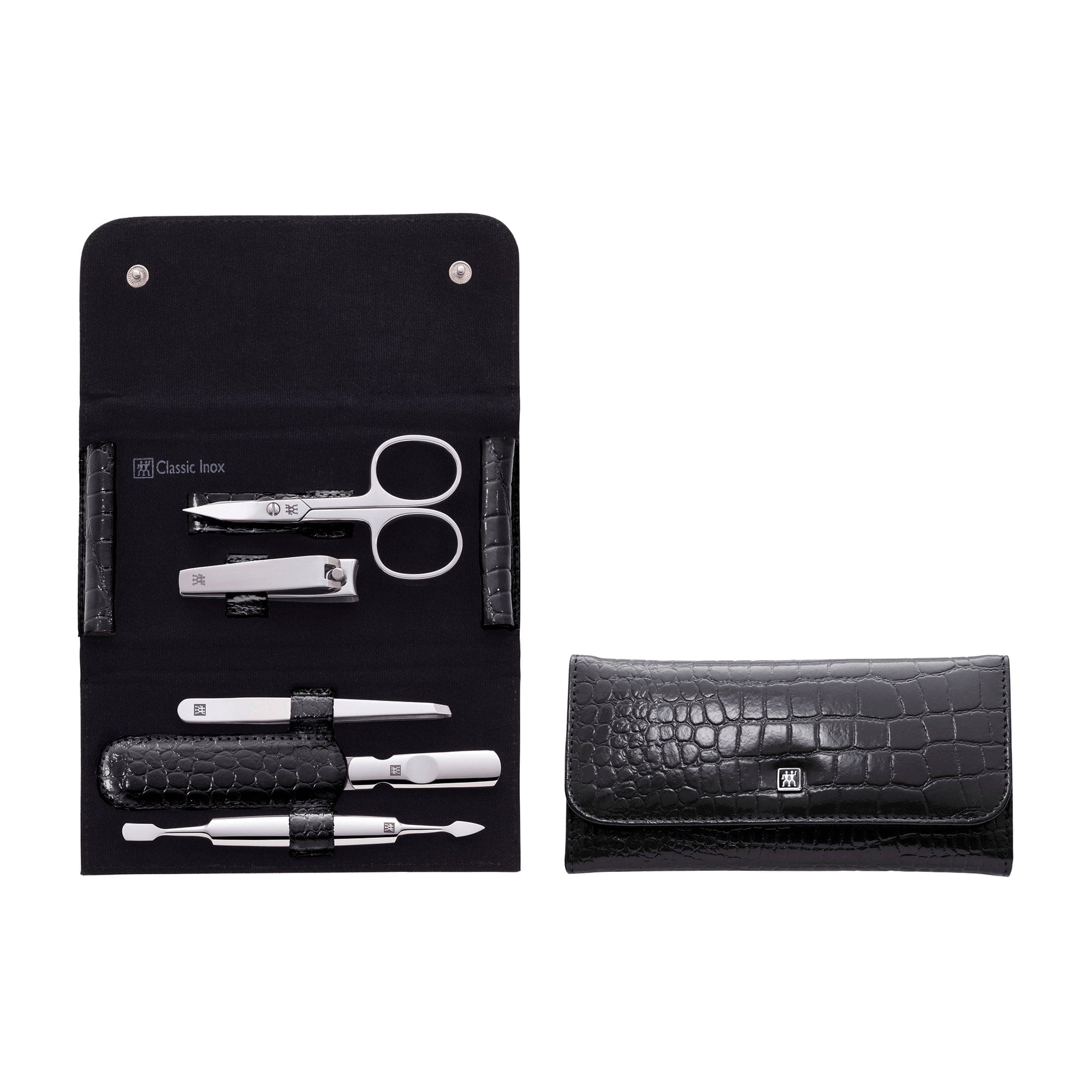 Zwilling Beauty Classic INOX Travel Nail Kit, Manicure and Pedicure Kit, Neat Leather 6-Piece Nail Care Set, Durable Stainless-Steel Instruments, Premium Leather, Black