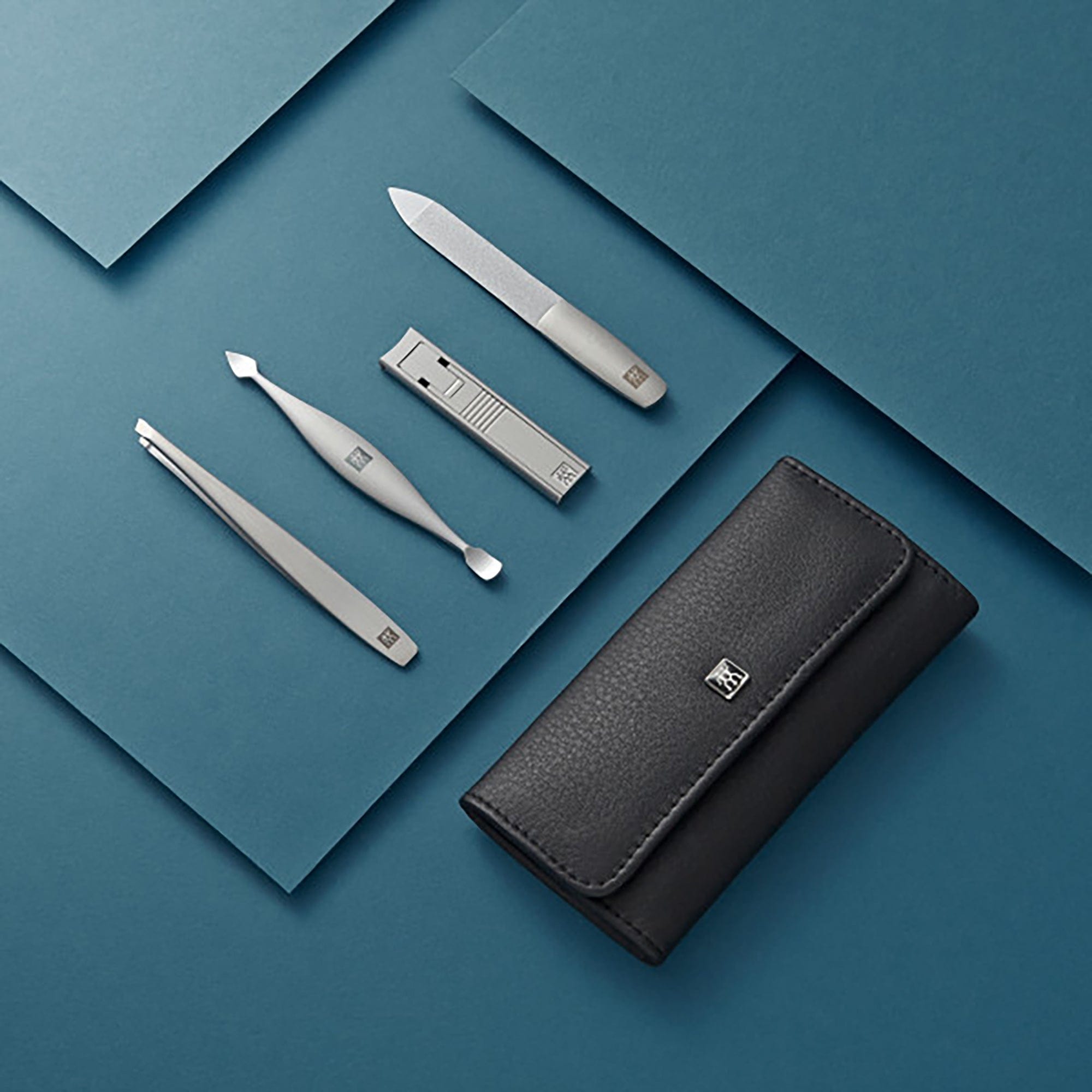 Zwilling Beauty Twinox Travel Nail Kit, Manicure and Pedicure Kit, Cowhide Leather 5-Piece Nail Care Set, Durable Stainless-Steel Instruments, Premium Leather, Black