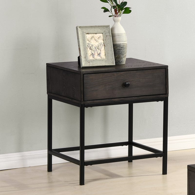 Willow & Hearth Ava 20"W Espresso MDF End Table with Charging Ports and Metal Base