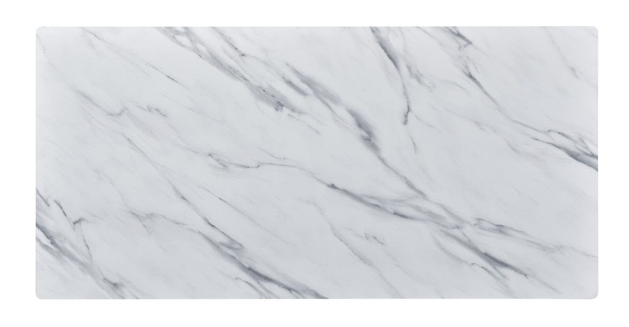 Willow & Hearth Landon 47"W Coffee Table with Glass White Marble Texture Top and Bent Wood Design