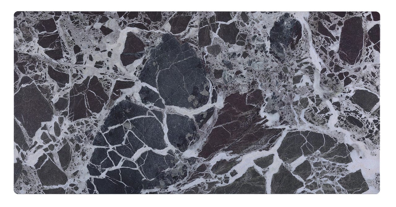 Willow & Hearth Landon 47"W Coffee Table with Glass Black Marble Texture Top and Bent Wood Design