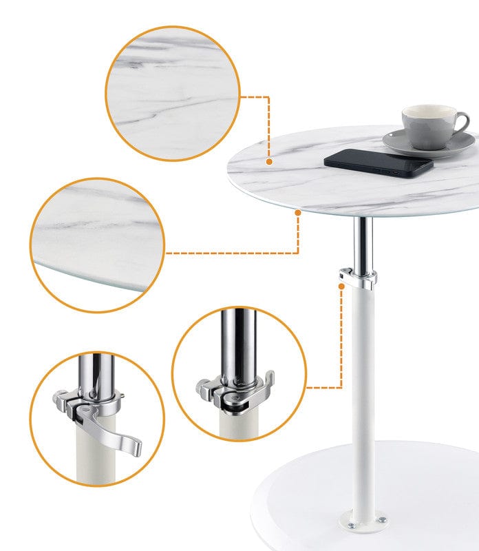 Willow & Hearth Orbit 15.5"W End Table with Height Adjustable White Marble Textured Top