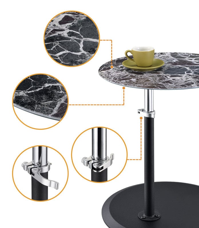 Willow & Hearth Orbit 15.5"W End Table with Height Adjustable Black Marble Textured Top
