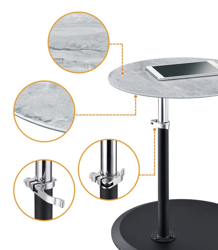 Willow & Hearth Orbit 15.5"W End Table with Height Adjustable Gray Marble Textured Top