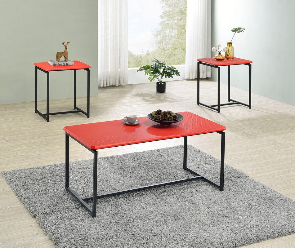 Willow & Hearth GT 3 Piece Red Carbon Fiber Wrap 39.5"W Coffee Table and End Table Set