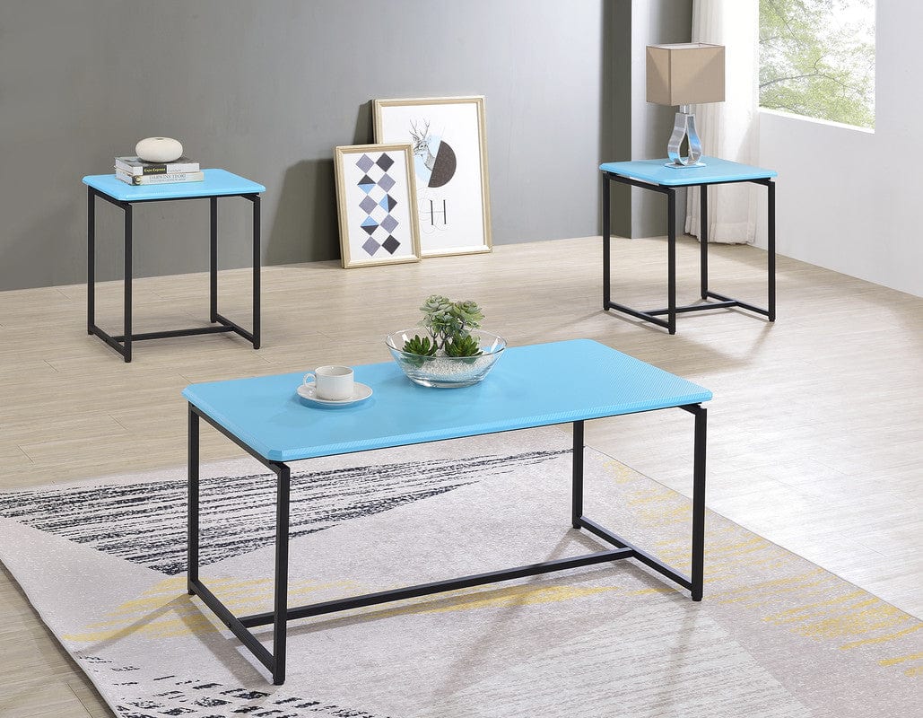 Willow & Hearth GT 3 Piece Blue Carbon Fiber Wrap 39.5"W Coffee Table and End Table Set