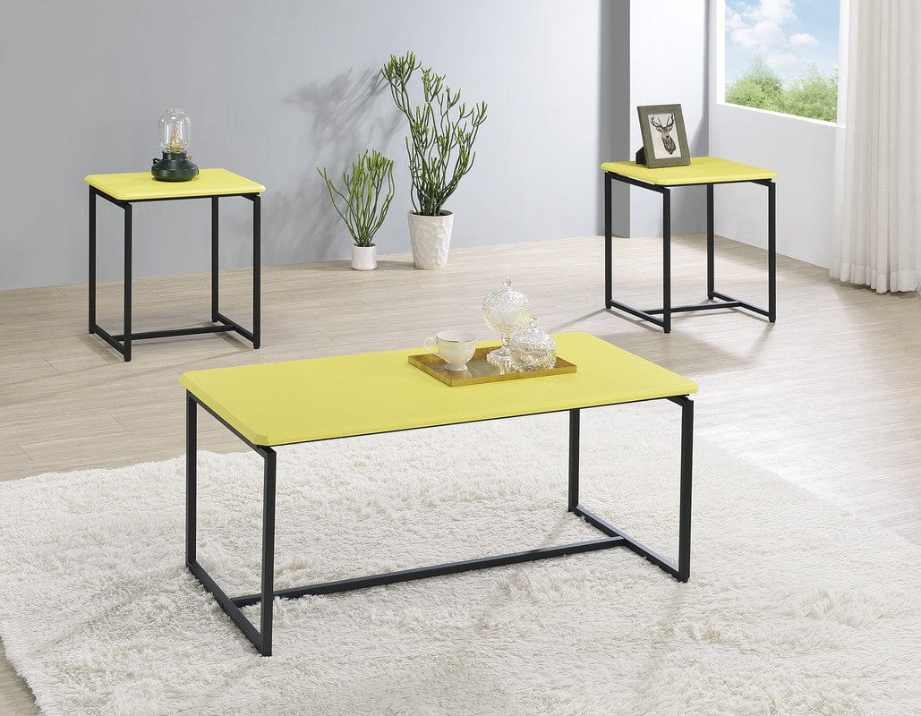 Willow & Hearth GT 3 Piece Yellow Carbon Fiber Wrap 39.5"W Coffee Table and End Table Set