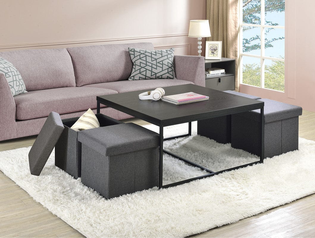 Willow & Hearth Caitlin 35"W Black Wood Grain 5 Piece Coffee Table Set