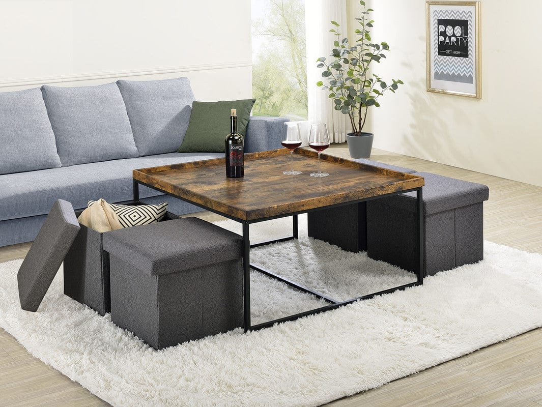 Willow & Hearth Vinny 35"W Weathered Oak Wood Grain 5 Piece Coffee Table Set with Raised Edges