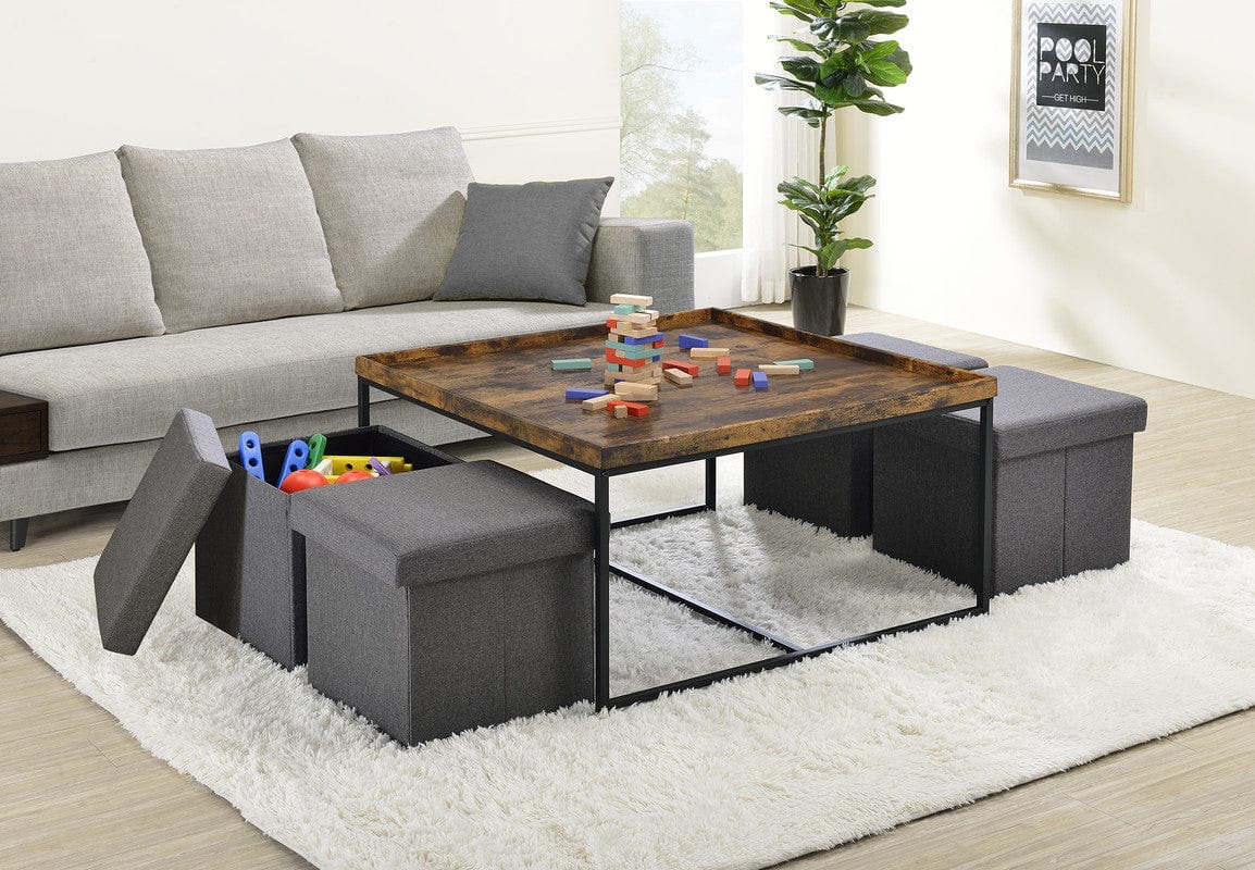 Willow & Hearth Vinny 35"W Weathered Oak Wood Grain 5 Piece Coffee Table Set with Raised Edges