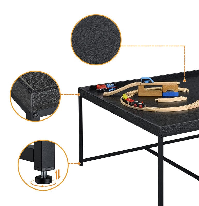 Willow & Hearth Vinny 35"W Black Wood Grain 5 Piece Coffee Table Set with Raised Edges