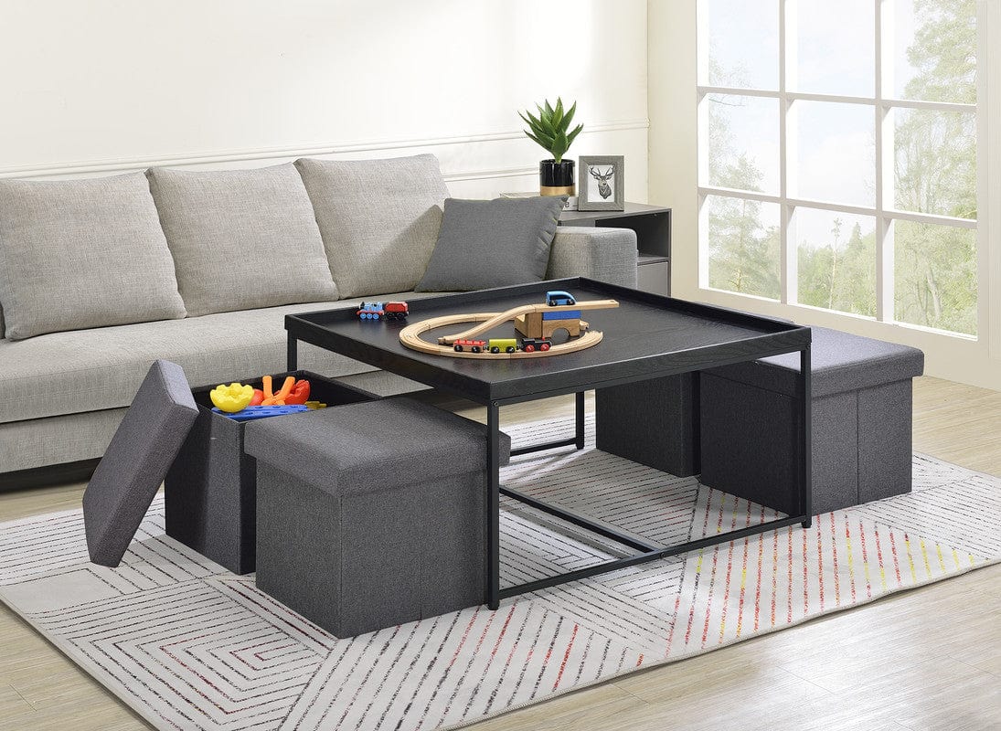 Willow & Hearth Vinny 35"W Black Wood Grain 5 Piece Coffee Table Set with Raised Edges