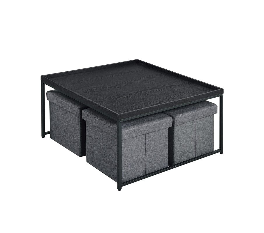 Willow & Hearth Vinny 35"W Black Wood Grain 5 Piece Coffee Table Set with Raised Edges