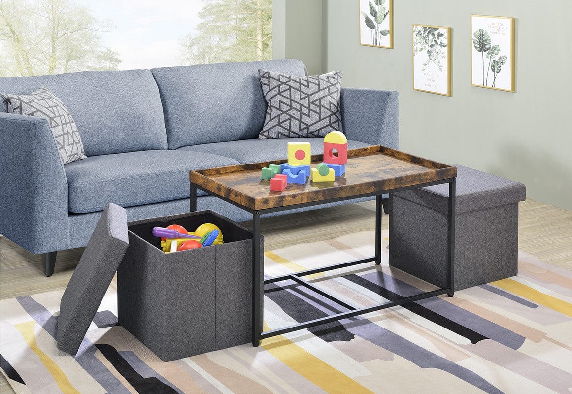 Willow & Hearth Monty 35"W Weathered Oak Wood Grain 3 Piece Coffee Table Set with Raised Edges