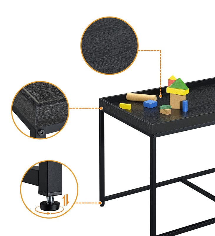 Willow & Hearth Monty 35"W Black Wood Grain 3 Piece Coffee Table Set with Raised Edges