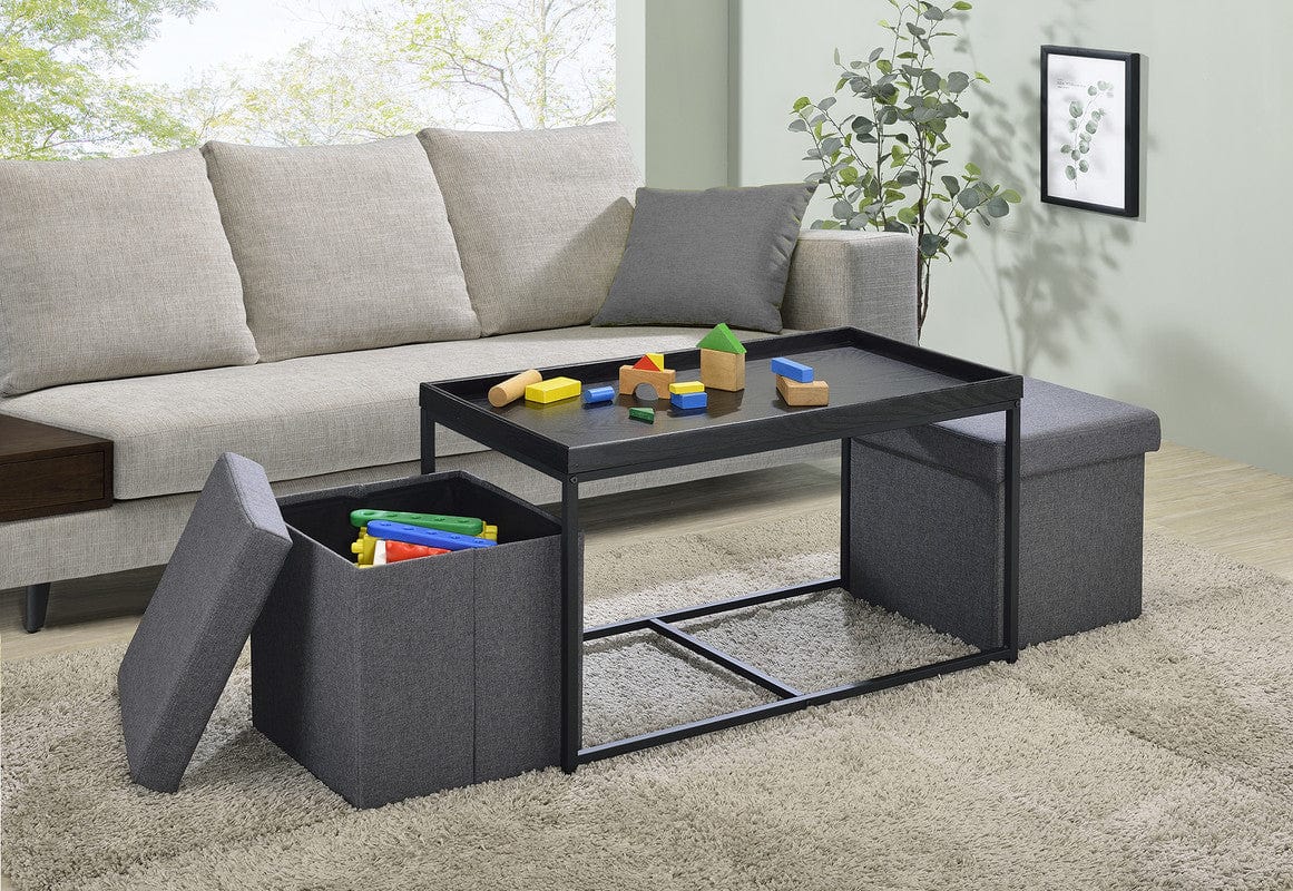 Willow & Hearth Monty 35"W Black Wood Grain 3 Piece Coffee Table Set with Raised Edges