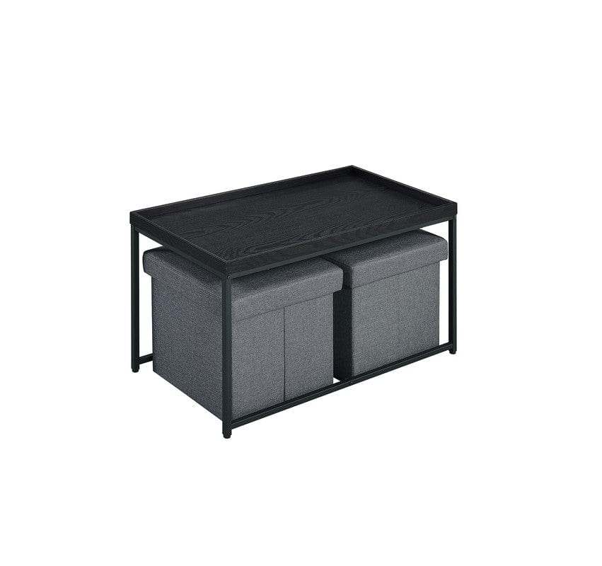 Willow & Hearth Monty 35"W Black Wood Grain 3 Piece Coffee Table Set with Raised Edges