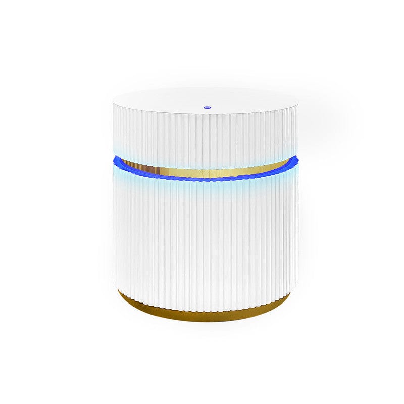 Willow & Hearth Tavita 19.5" Round White Side Table with Glass Top and LED Lights