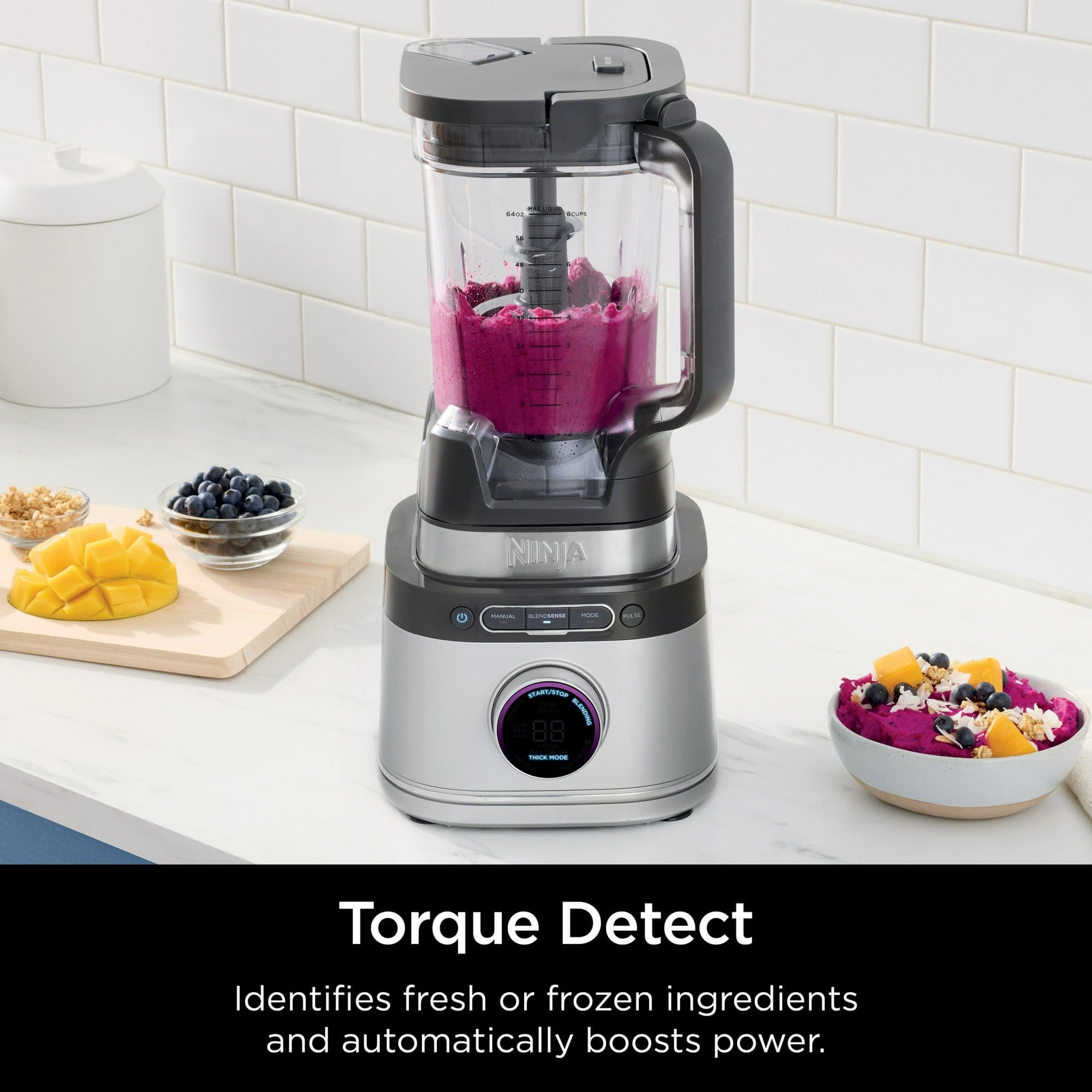 Ninja Detect Kitchen System 72-Oz Blender, 3 Speeds, Blend, Crush, Chop, Smoothies, BlendSense Technology, Silver - Certified Refurbished