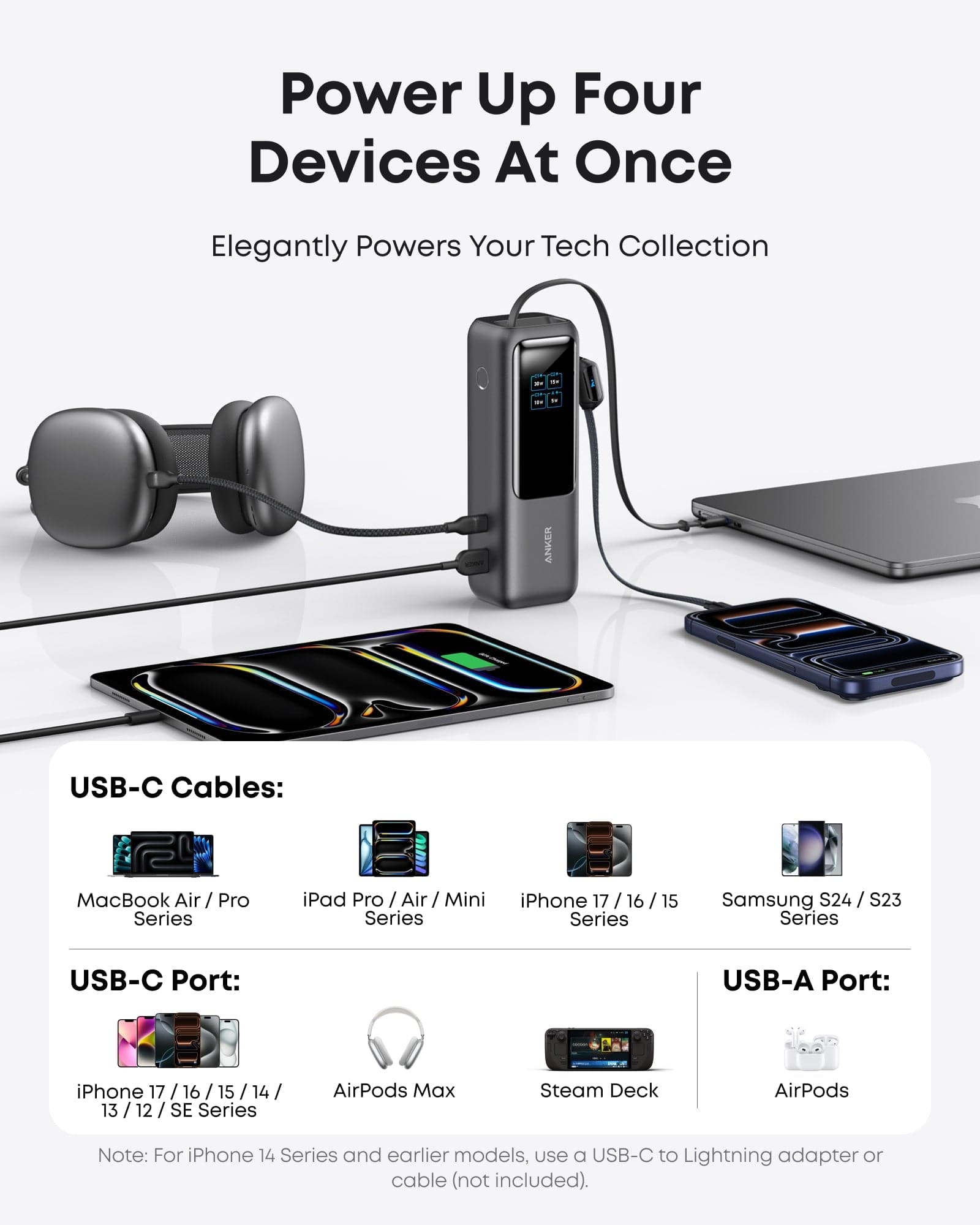 Anker Laptop Power Bank (25K, 165W, Built-In and Retractable Cables)