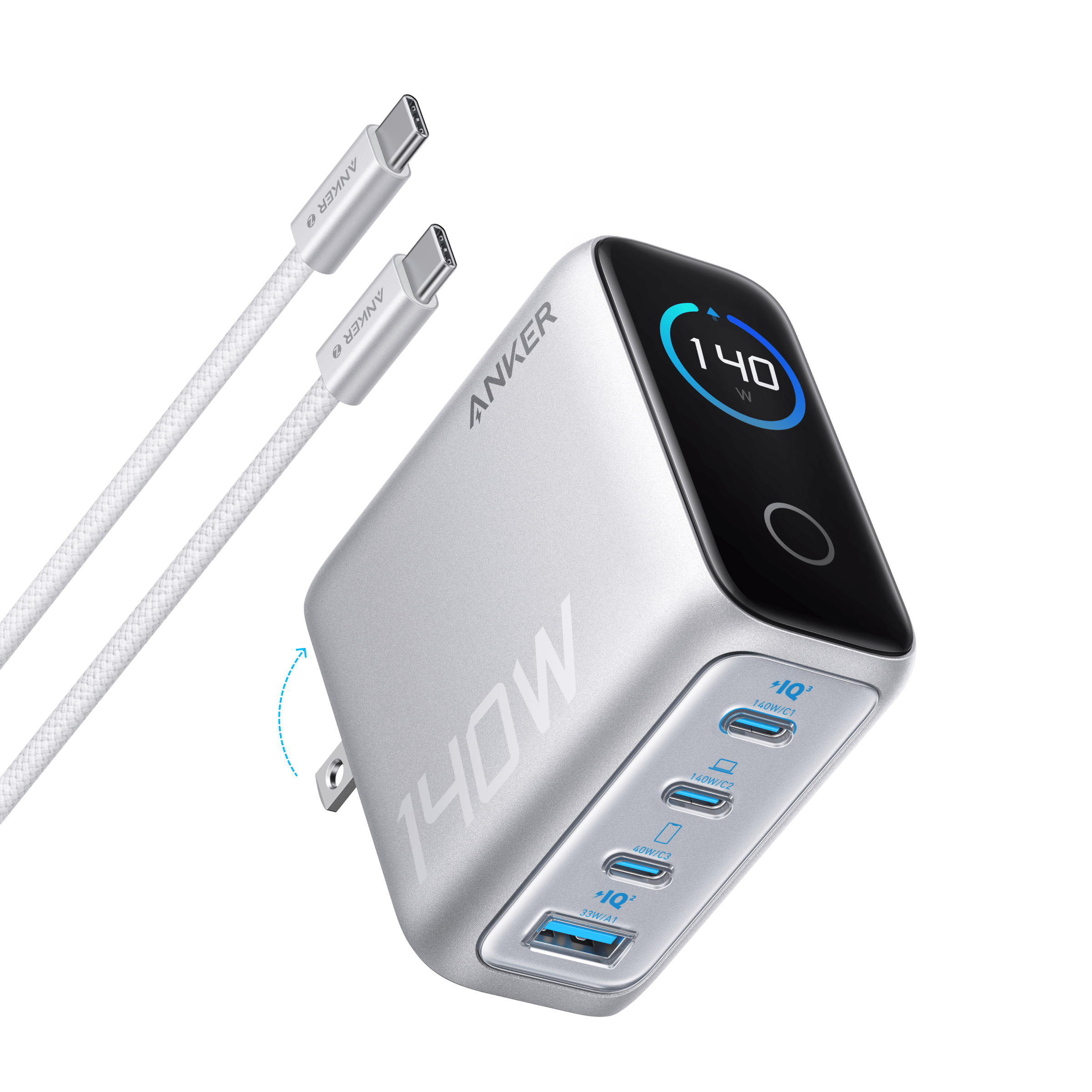 Anker Charger (140W, 4-Port, PD 3.1) with USB-C Cable