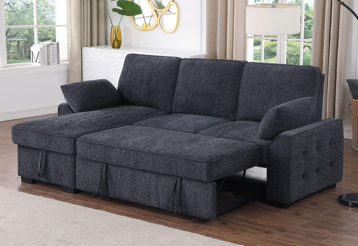 Willow & Hearth Mackenzie 91"W Dark Gray Chenille Fabric Reversible Sleeper Sectional with Storage, Drop-Down Table, Cup Holders & Charging Ports