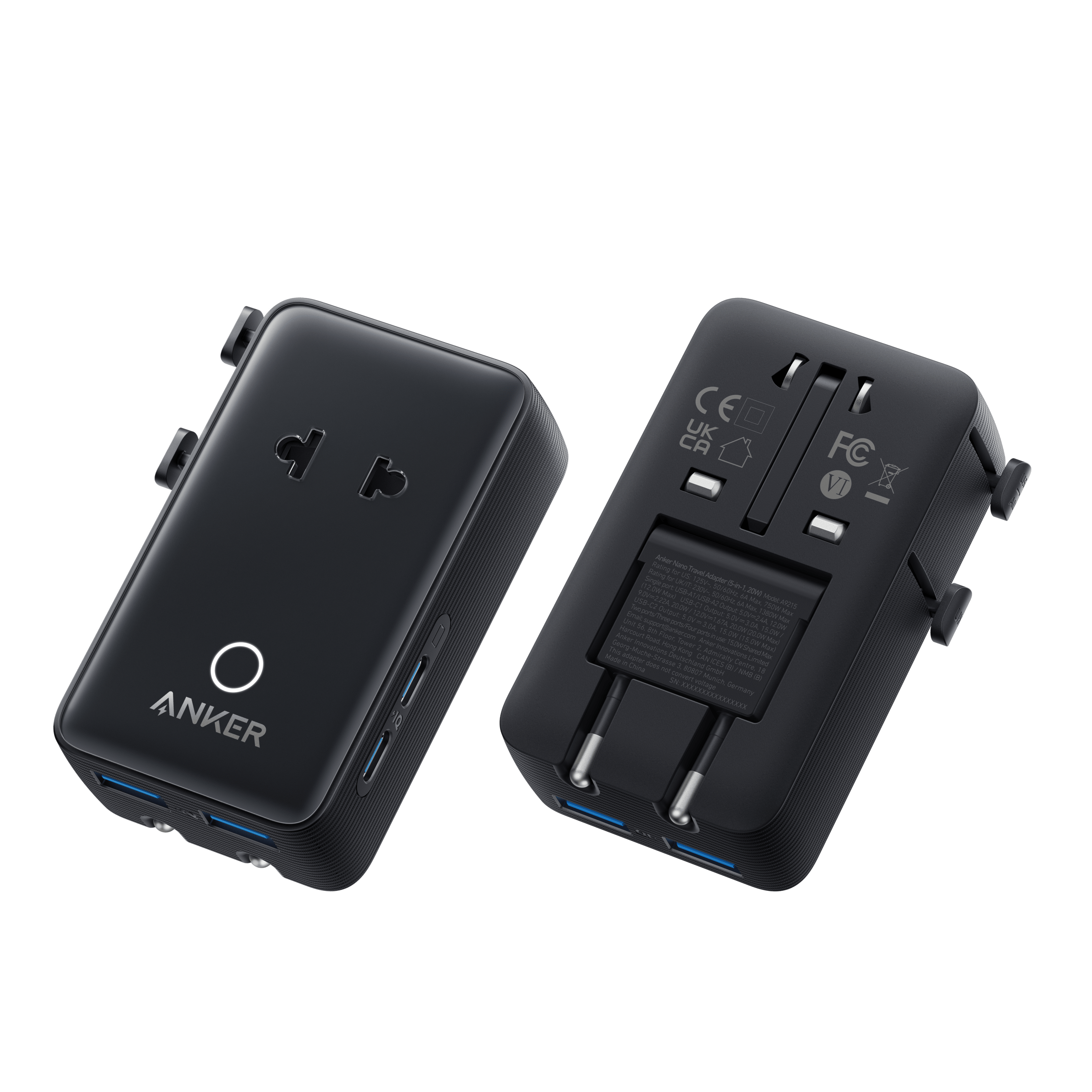 Anker Nano Travel Adapter (5-in-1, 20W, 1-Pack)