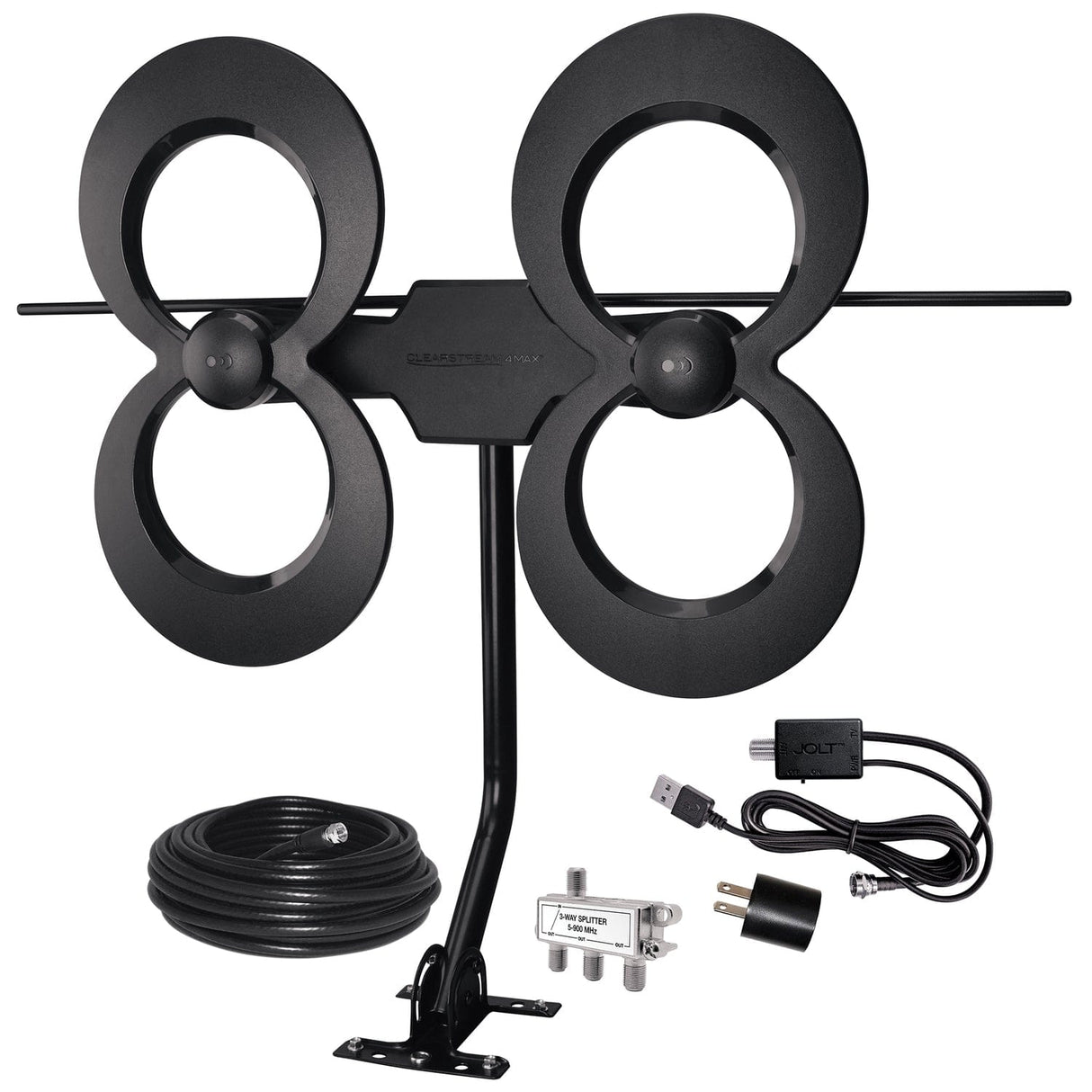 Antennas Direct ClearStream 4MAX HDTV Complete Indoor/Outdoor Multi-Directional TV Antenna with 70+ Mile Range, Cable, Mast, Amplifier, and Splitter