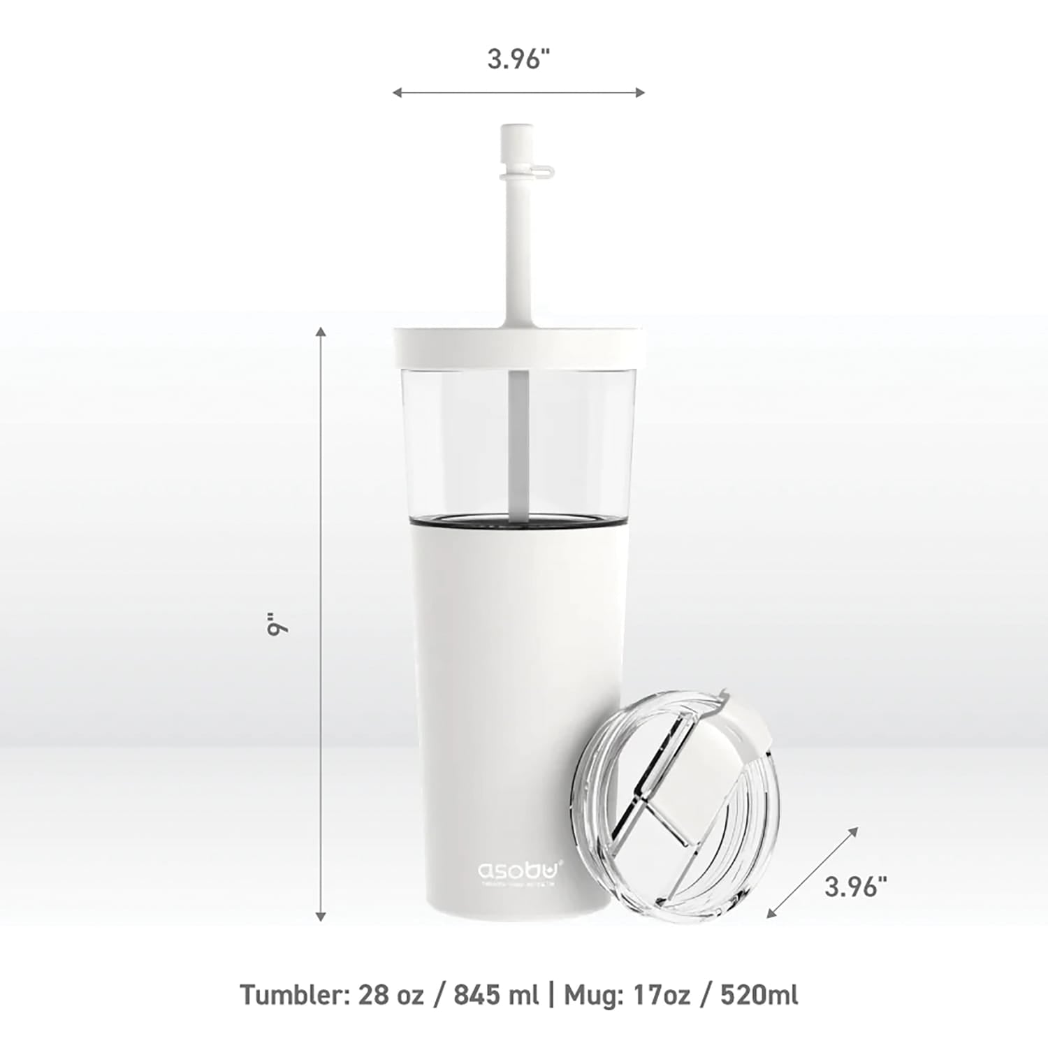 Asobu Marina See-Through Triton Tumbler with Flexible Straw, White